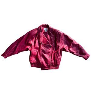 Nordstrom Town Square Women's Jacket Size PM Red Soft Leather Triller Bomber‎